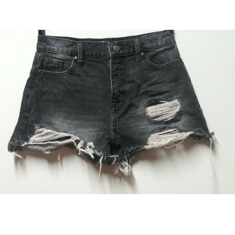 Women's Distressed Denim Shorts Sz 3 ripped black Nobo Mom Fit mid-rise ragged
